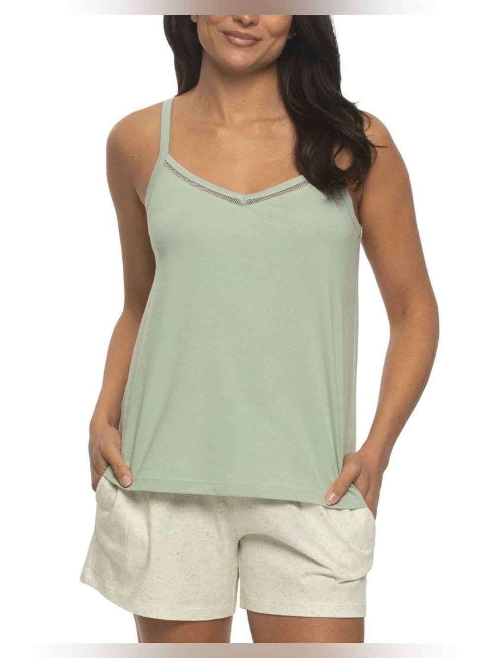 Women's Four-Piece Sage & Cream Sleep Set - Lightweight Camisole & Lounge Pants - Picture 5 of 5